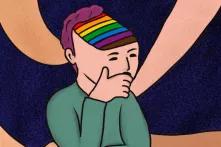 A person with an lgbtqi flag on its head