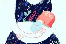 ილუსტრაცია: ქალი ბავშვს საწოვარა ბოთლით აჭმევს