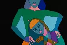 Artwork, two women in colors