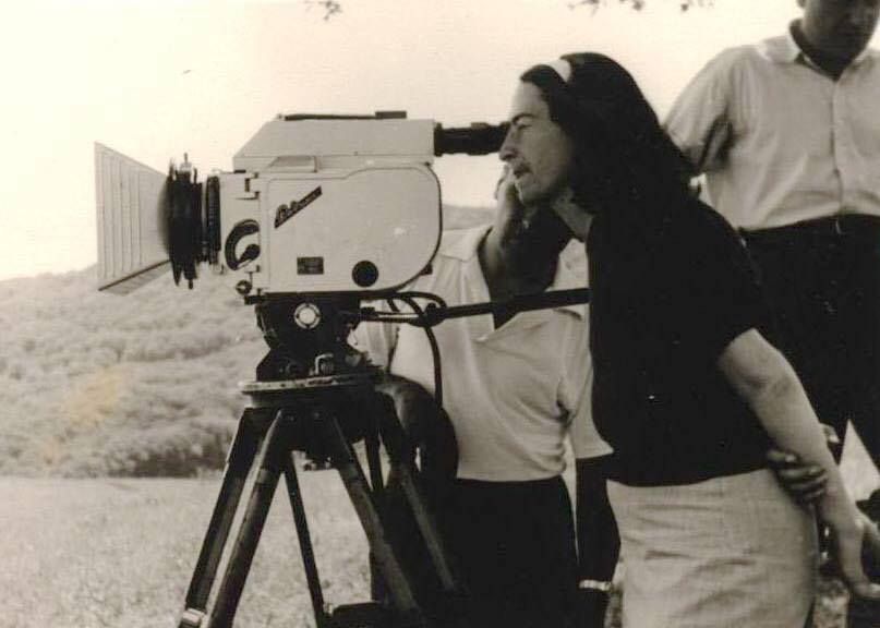 Director Nana Mtchedlidze on a film set, "someone is late for the bus", 1967